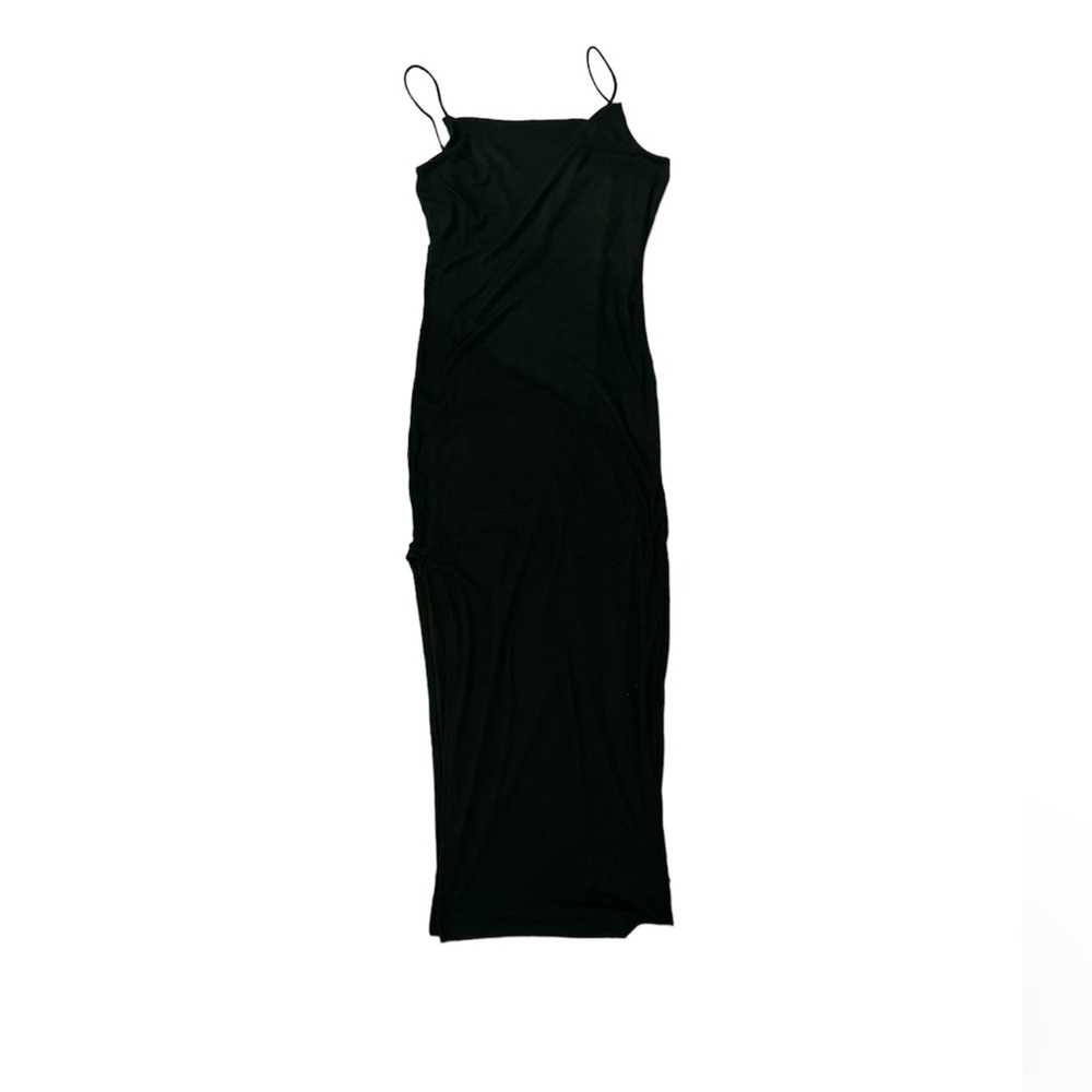Black long slim with slip cut on the side of the dress